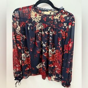 Aritzia Wilfred Floral Navy and Red Long-Sleeve Blouse